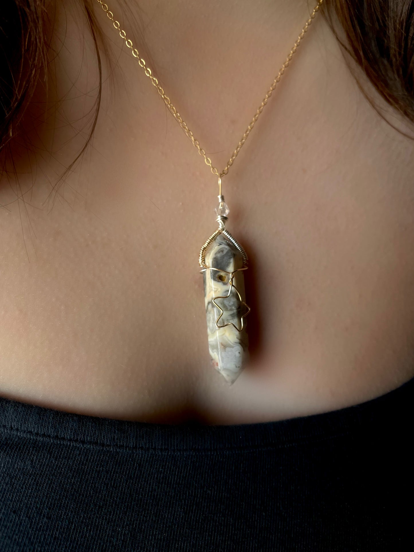 Star and Moon Wire Crazy Lace Agate Pendant 🌙✨