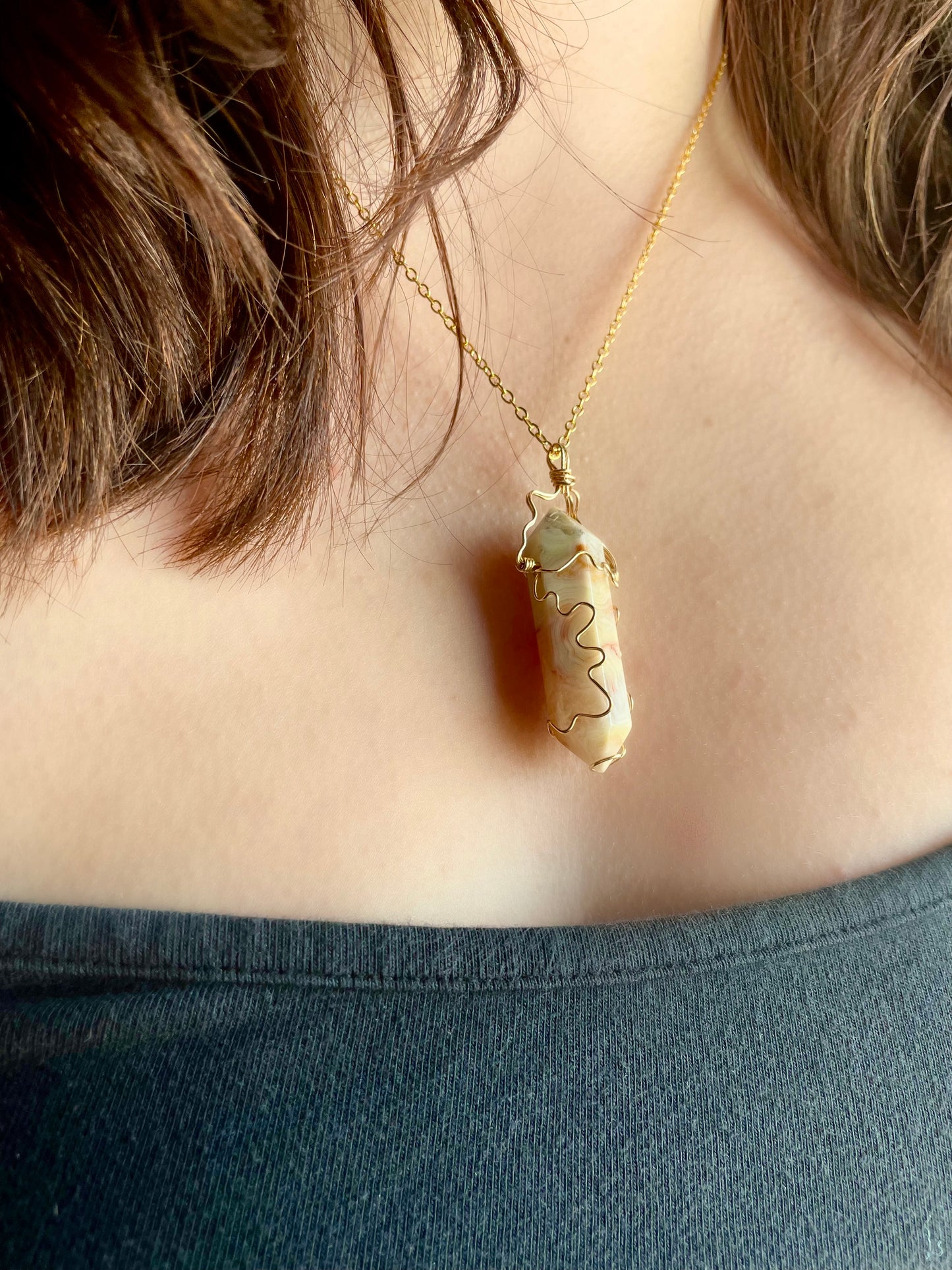 Golden Brass Wavy Crystal Charm